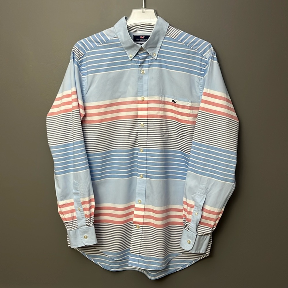 Vineyard Vines Shirt Men's Large Blue Stripe Long Sleeve Button Down Slim Fit